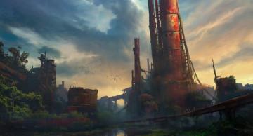 Картинка фэнтези иные+миры +иные+времена завод развалины зелень