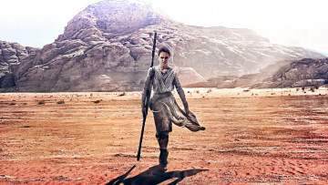 обоя кино фильмы, star wars,  the force awakens, девушка, шест, скалы, пустыня