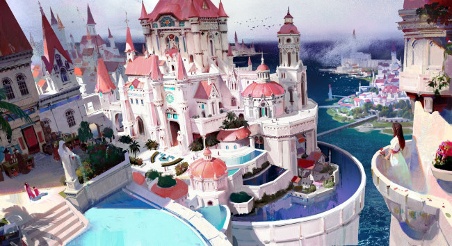 Обои картинки фото фэнтези, иные миры,  иные времена, дворец, город, люди