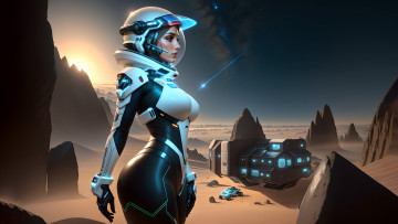 Картинка фэнтези девушки нейросети графика нейроарт ai art нейронные сети рисунки нейро искусство фантастика девушка космос планета