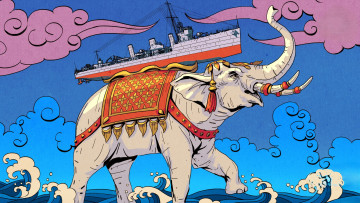 обоя видео игры, world of warships, облака, море, слон, корабль