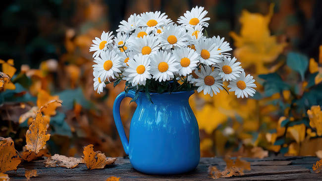 Обои картинки фото 3д графика, цветы , flowers, листья, кувшин, ромашки