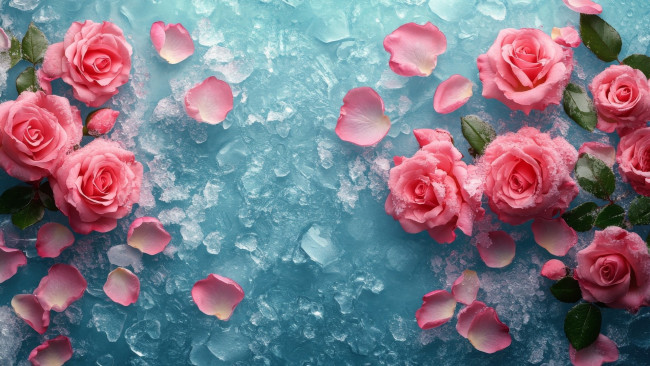 Обои картинки фото 3д графика, цветы , flowers, розовые, розы, лед, лепестки