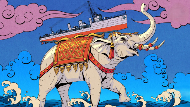 Обои картинки фото видео игры, world of warships, облака, море, слон, корабль