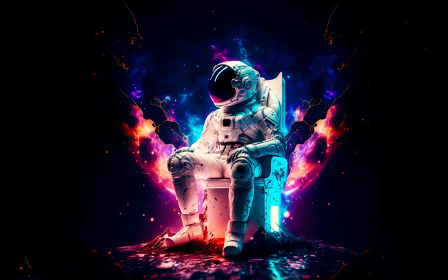 Обои картинки фото космос, арт, космонавт, кресло, скафандр, шлем