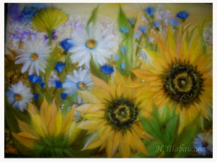 Картинка рисованные цветы подсолнухи