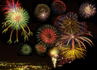 Картинка разное салюты фейерверки праздник ночь город салют