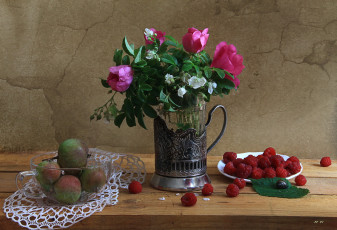Картинка еда натюрморт шиповник яблоки малина улитка
