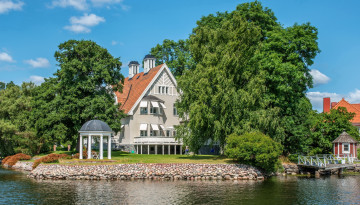 Картинка швеция стокгольм nacka города набережная река дома деревья
