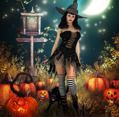 Картинка 3д+графика праздники+ holidays тыквы девушка взгляд