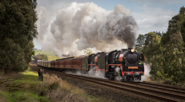 обоя техника, паровозы, вагоны, паровоз, рельсы, дорога, железная