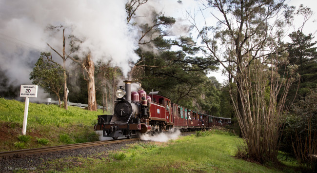 Обои картинки фото техника, паровозы, вагоны, паровоз, рельсы, дорога, железная