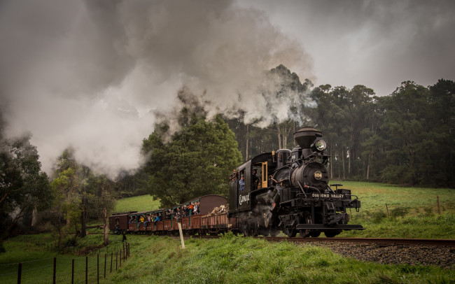 Обои картинки фото техника, паровозы, паровоз, рельсы, дорога, железная, вагоны