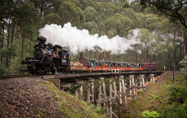 Обои картинки фото техника, паровозы, вагоны, паровоз, рельсы, дорога, железная