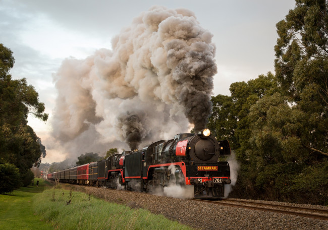 Обои картинки фото техника, паровозы, вагоны, паровоз, рельсы, дорога, железная