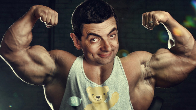 Обои картинки фото разное, компьютерный дизайн, мужчина, мускулы, улыбка, фон, взгляд