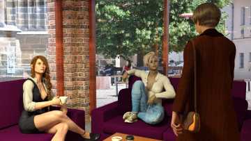 Картинка 3д+графика люди+ people девушки взгляд фон