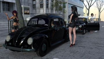 Картинка 3д+графика люди-авто мото+ people-+car+ +moto девушки взгляд фон