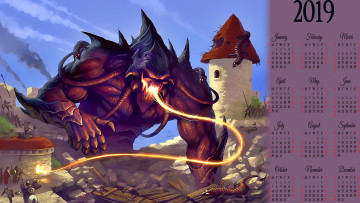 Картинка календари фэнтези 2019 calendar здание монстр люди существо