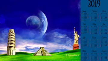 Картинка календари фэнтези статуя 2019 пирамида планета calendar