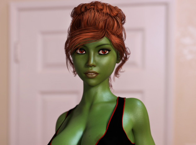 Обои картинки фото 3д графика, существа , creatures, девушка, взгляд, фон