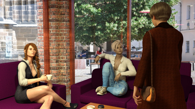 Обои картинки фото 3д графика, люди , people, девушки, взгляд, фон