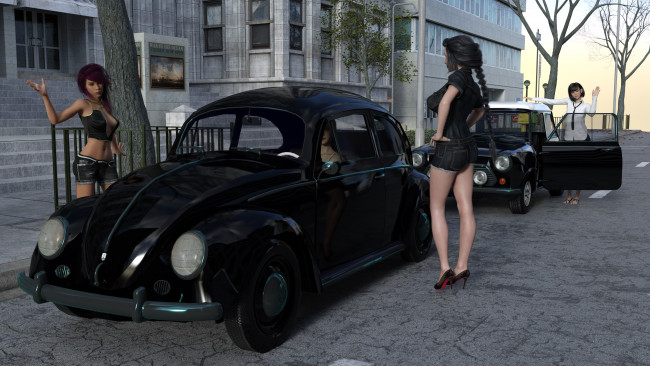 Обои картинки фото 3д графика, люди-авто, мото , people- car ,  moto, девушки, взгляд, фон