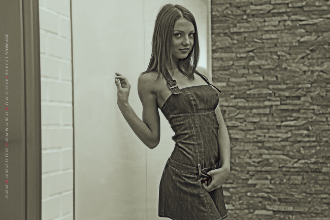 Обои картинки фото календари, компьютерный дизайн, calendar, 2019, взгляд, стоит, стена, девушка, женщина