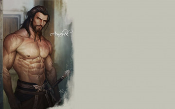 Картинка рисованное aenaluck мужчина воин бородка шрамы оружие