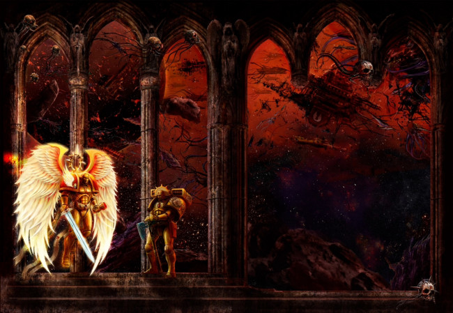 Обои картинки фото видео игры, warhammer 40, 000,  space marine, дворец, космос, существа