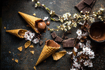 Картинка еда мороженое +десерты шоколадное вафельный рожок шоколад