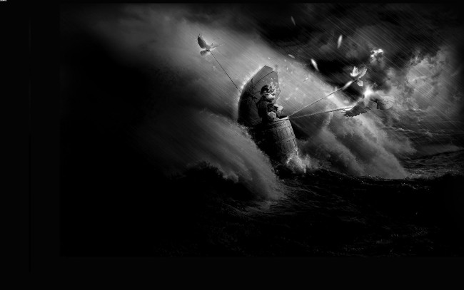 Обои картинки фото 3д, графика, fantasy, фантазия, девочка, голуби, море