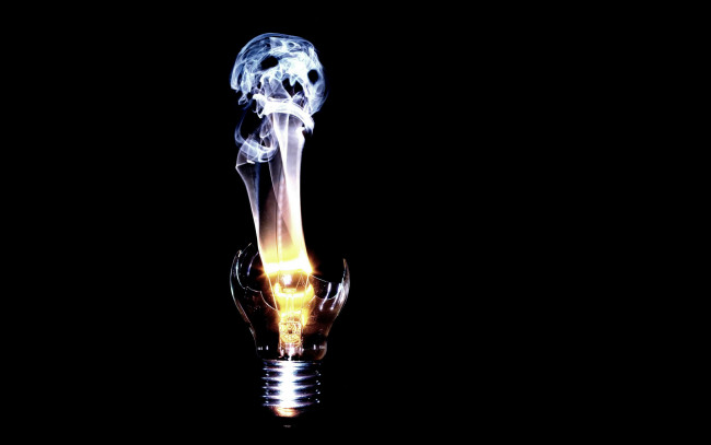 Обои картинки фото 3д, графика, horror, ужас, лампочка, дым
