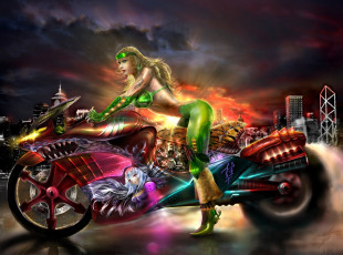 Картинка фэнтези девушки мотоцикл