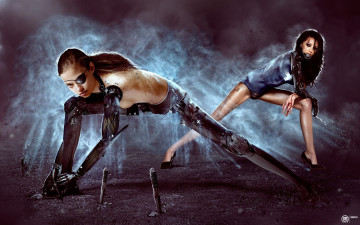 Картинка фэнтези роботы киборги механизмы девушки