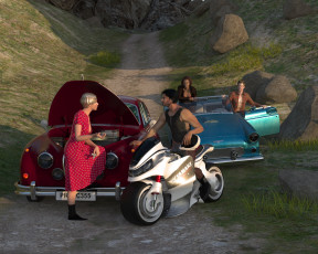 Картинка 3д графика people люди девушка мотоцикл мужчины автомобиль