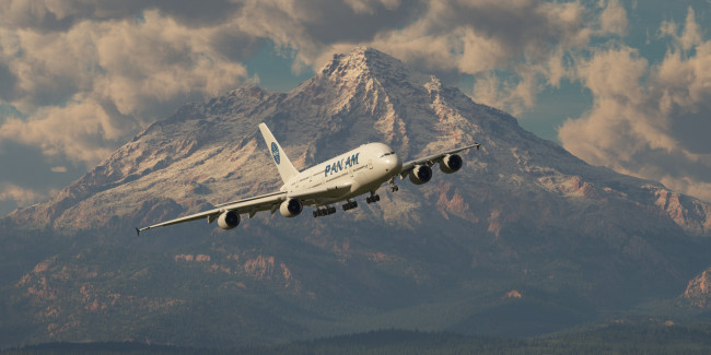 Обои картинки фото авиация, 3д, рисованые, graphic, самолет, горы