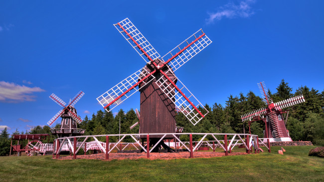 Обои картинки фото разное, мельницы, лес, поляна