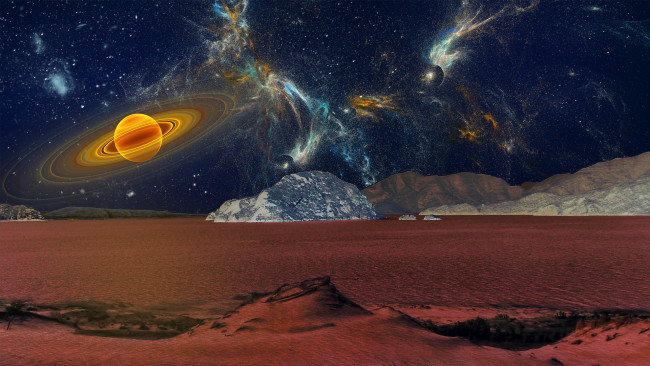 Обои картинки фото 3д, графика, atmosphere, mood, атмосфера, настроения, кольца, звезды, планеты, поверхность