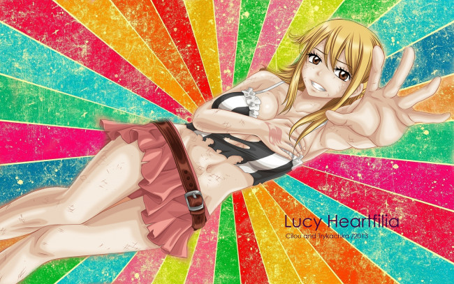 Обои картинки фото аниме, fairy, tail, юбка, lucy, heartfilia, блондинка
