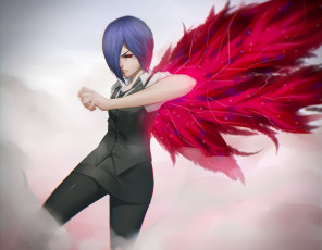 Картинка аниме tokyo+ghoul tokyo ghoul магия крылья злость взгляд kirishima touka девушка maredoro art