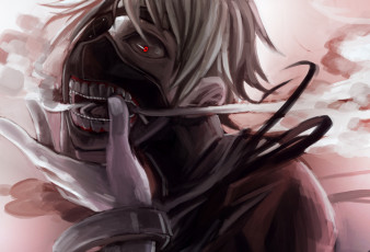 Картинка аниме tokyo+ghoul красный глаз маска парень токийский гуль