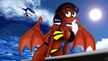 Картинка рисованные -+другое эльфийка взгляд девушка демон крылья