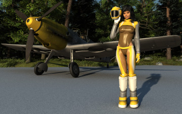 Картинка 3д+графика люди+ people взгляд девушка самолет