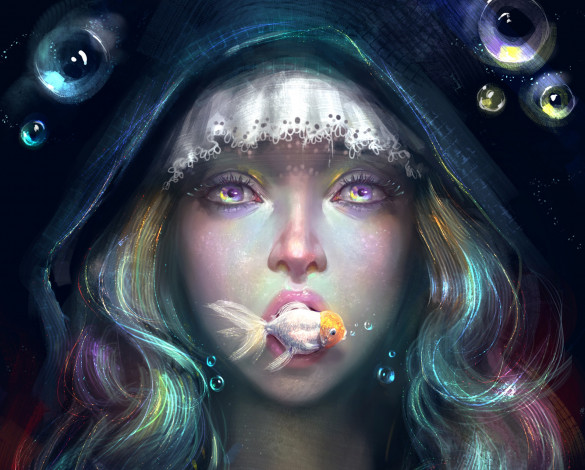 Обои картинки фото фэнтези, девушки, девушка, рыбка