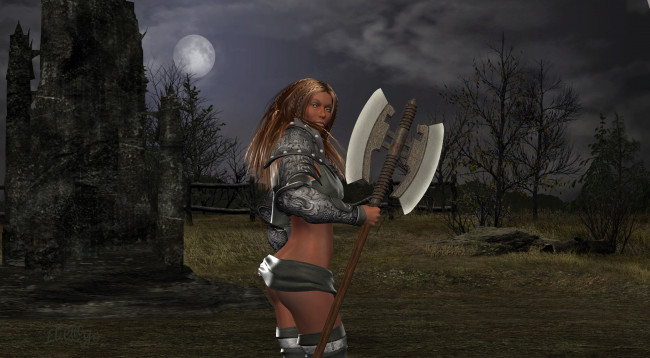 Обои картинки фото 3д графика, амазонки , amazon, взгляд, девушка, луна, оружие