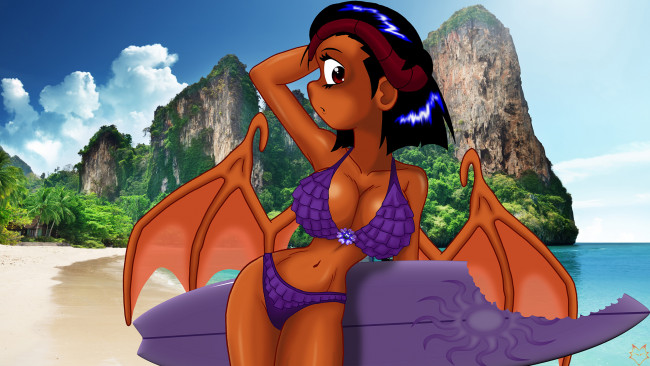 Обои картинки фото рисованные, - другое, эльфийка, взгляд, девушка, демон, крылья