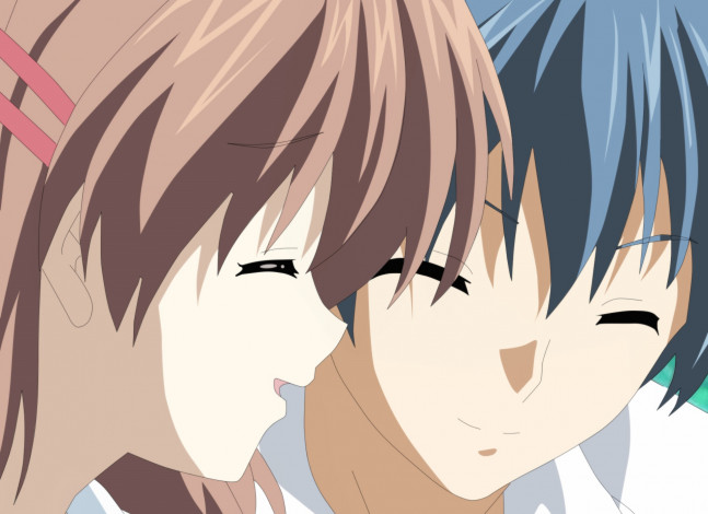 Обои картинки фото аниме, clannad, парень, фон, взгляд, девушка