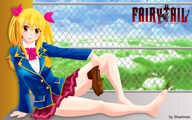 Обои картинки фото fairy tail, аниме, lucy, фон, взгляд, девушка
