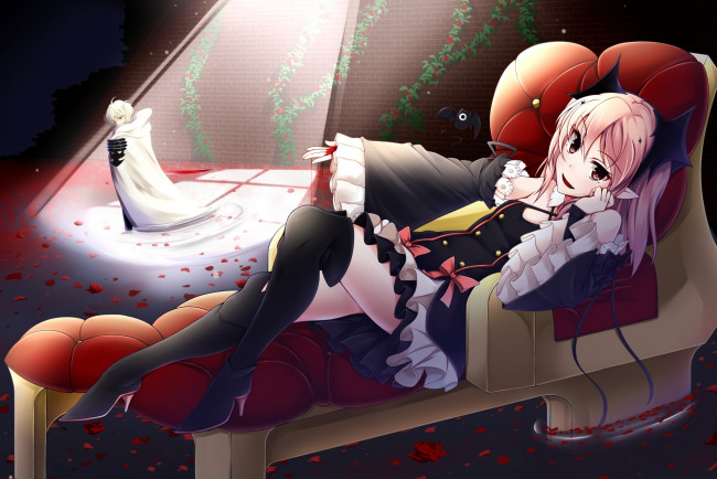 Обои картинки фото аниме, owari no seraph, mikaela, hyakuya, девушка, krul, tepes, owari, no, seraph, art, anime, последний, серафим, парень, вампир